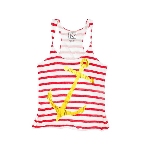 FRZ Striped Gold Anchor Racerback Tank Top Women's Size Large Red White Nautical - Picture 4 of 6